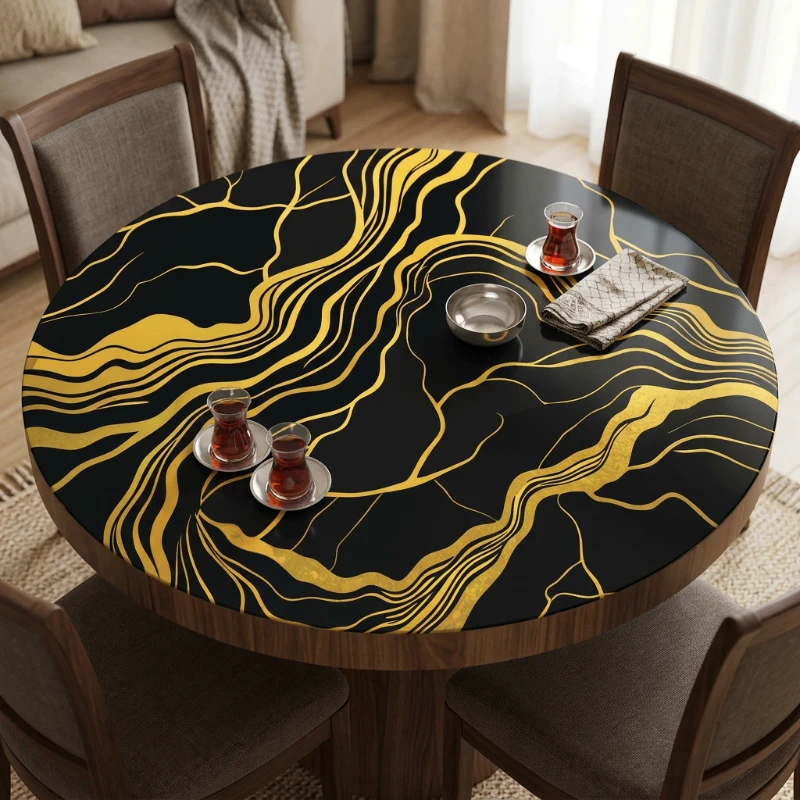 Yapışkanlı Desenli Yuvarlak Masa - Sehpa Kaplama (Model- 8)