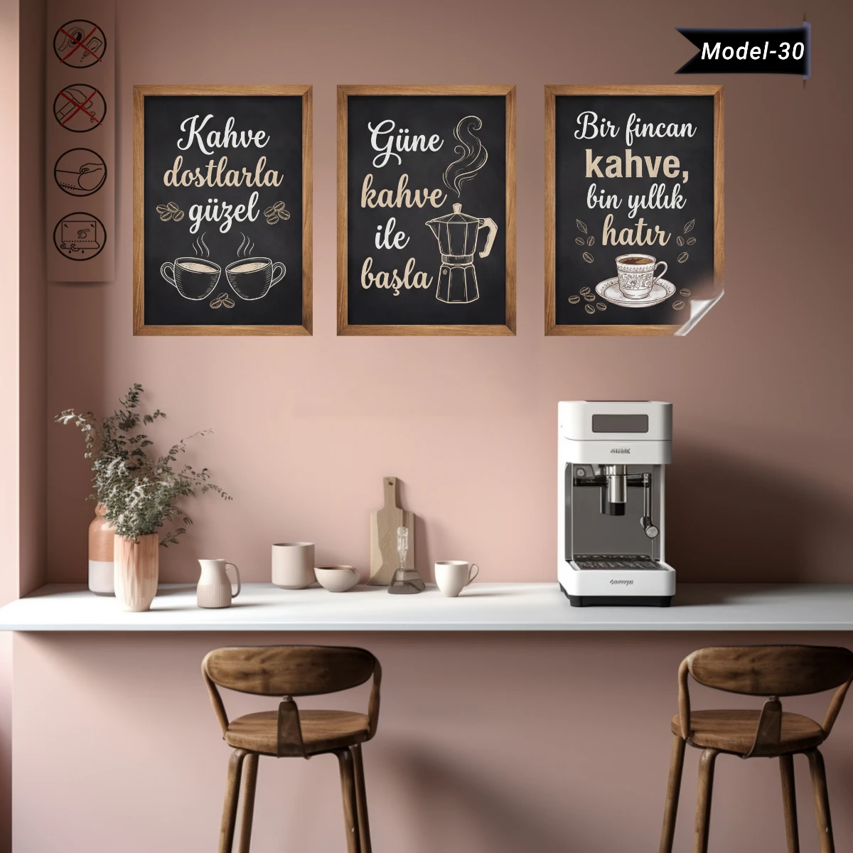 Statik Tutunma Özellikli Tablo - Poster Kahve Köşesi Diğer (Model- 30)
