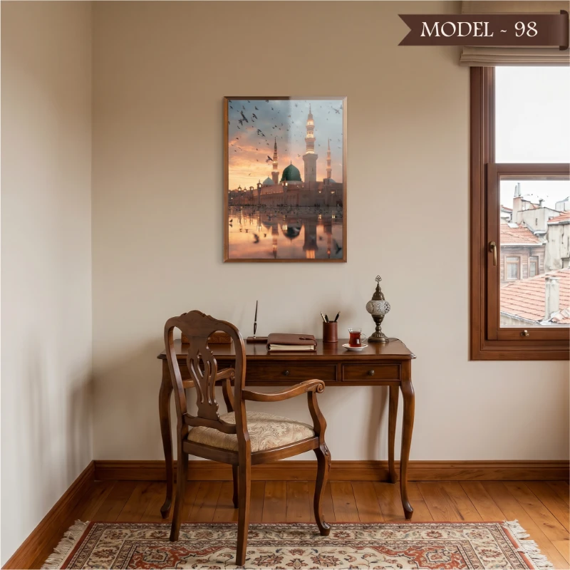 Cam Görünümlü Yapışkanlı Mescidi Nebevi Tablo Dini (Model- 98)
