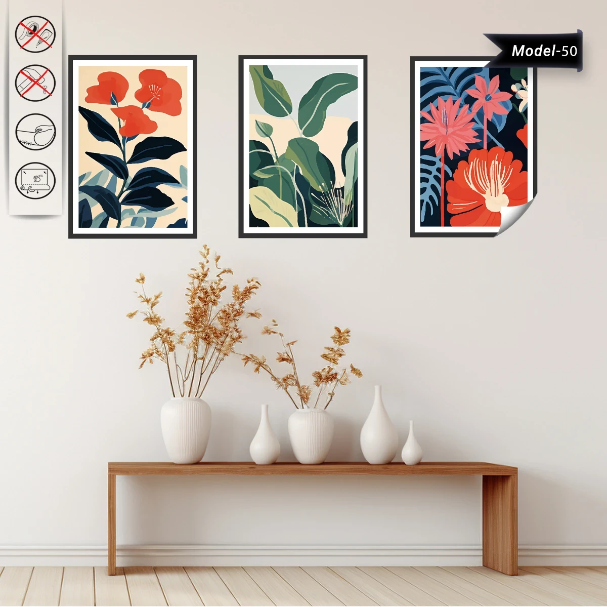 Statik Tutunma Özellikli Tablo - Poster Çiçek (Model- 50) (70X100)