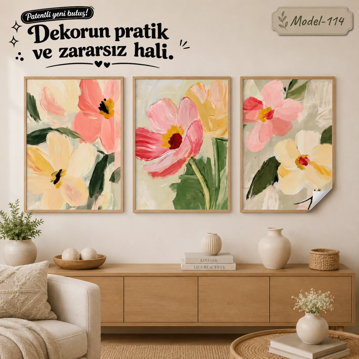 Statik Tutunma Özellikli Tablo - Poster Çiçek (Model- 114)