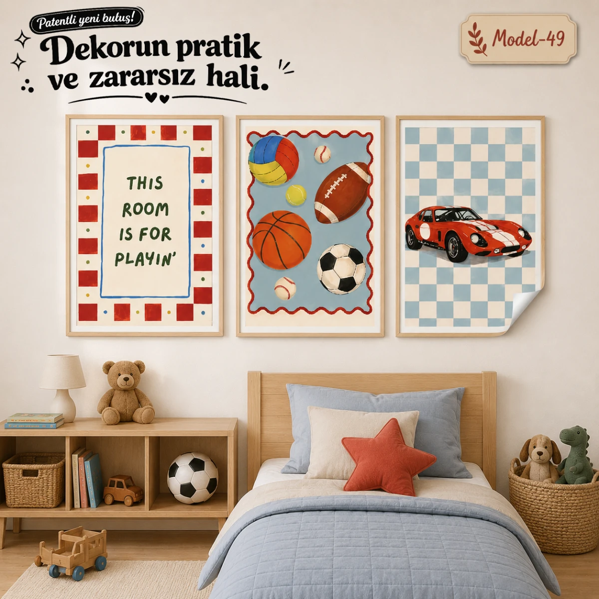 Statik Tutunma Özellikli Tablo - Poster Çocuk Odası (Model-49)