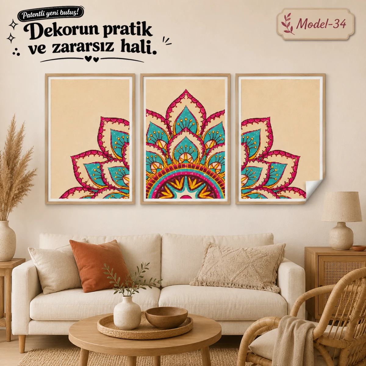 Statik Tutunma Özellikli Tablo - Poster Modern (Model- 34)
