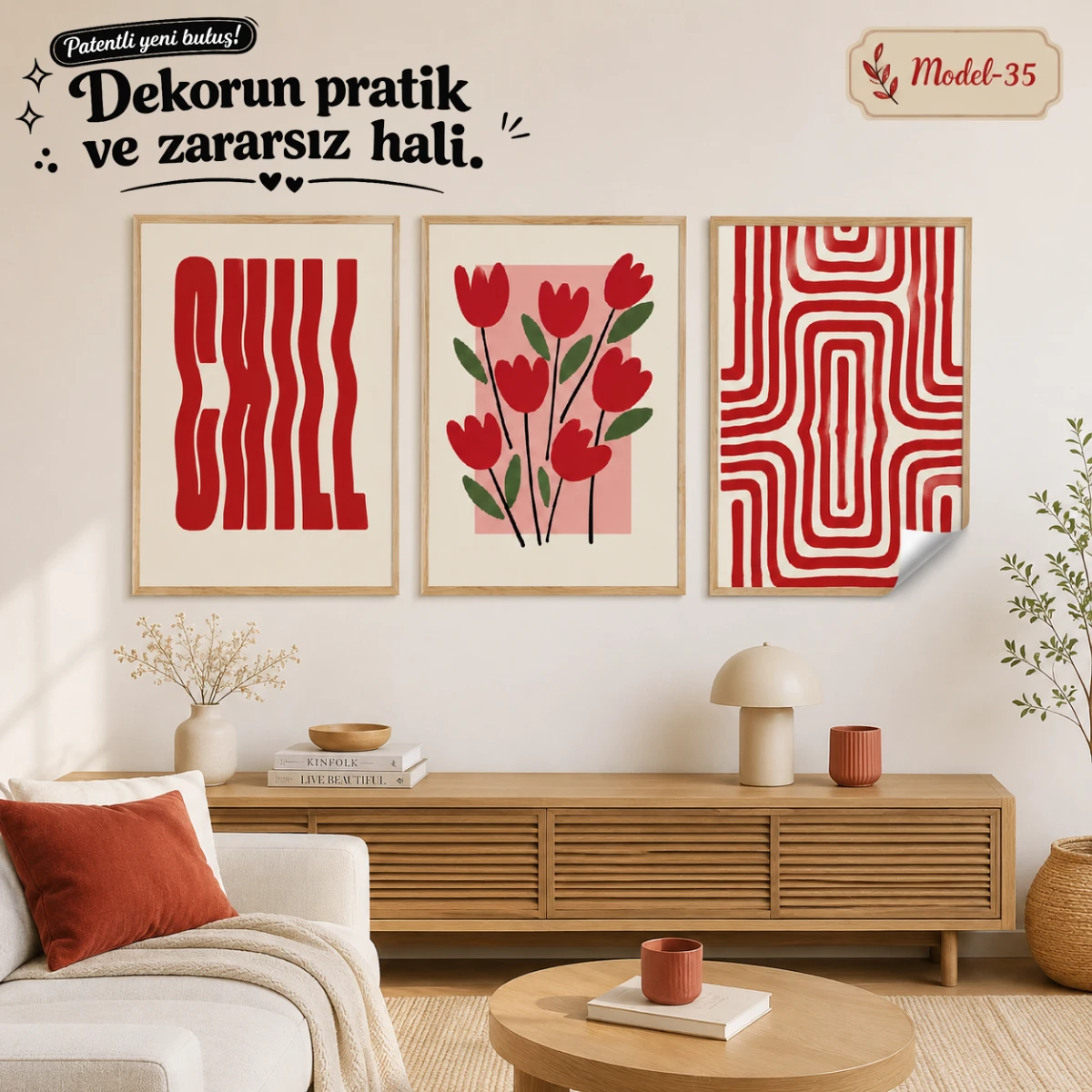 Statik Tutunma Özellikli Tablo - Poster Modern (Model- 35)