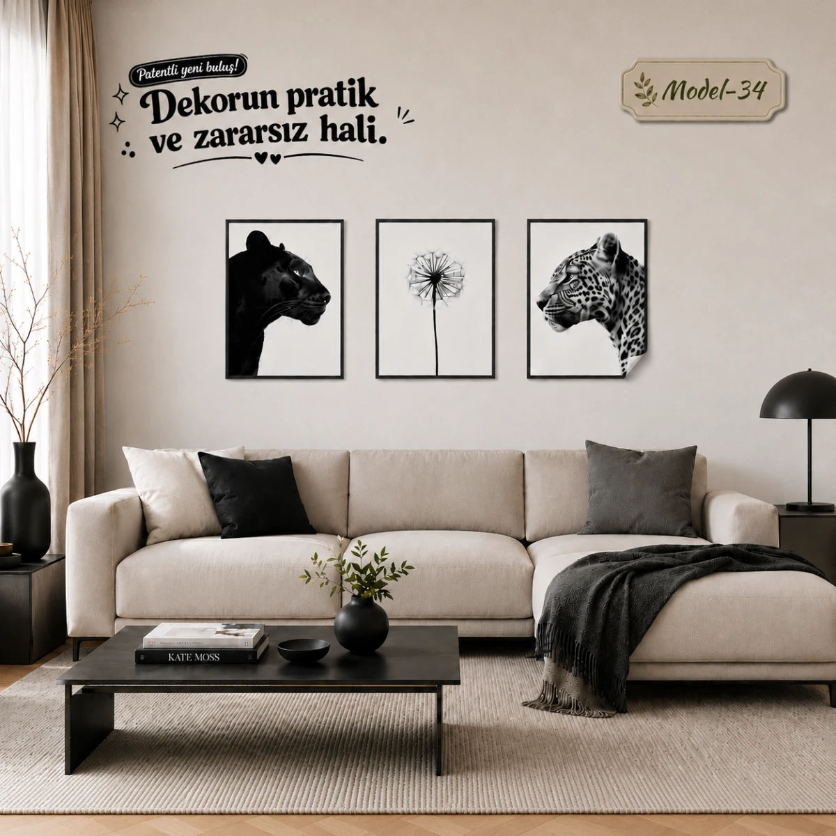 Statik Tutunma Özellikli Tablo - Poster Hayvan (Model- 34)