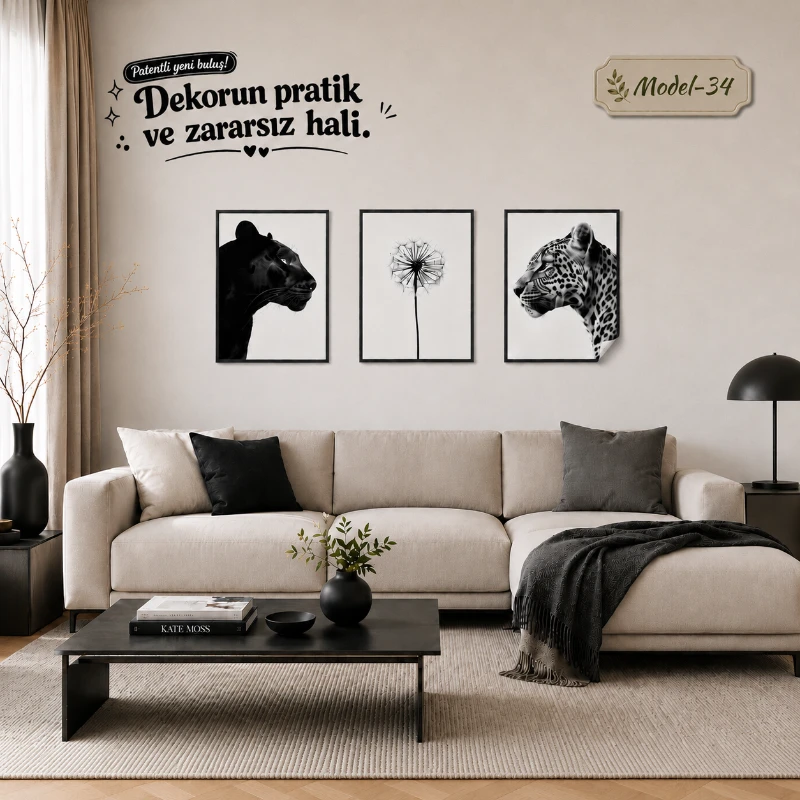 Statik Tutunma Özellikli Tablo - Poster Hayvan (Model- 34)