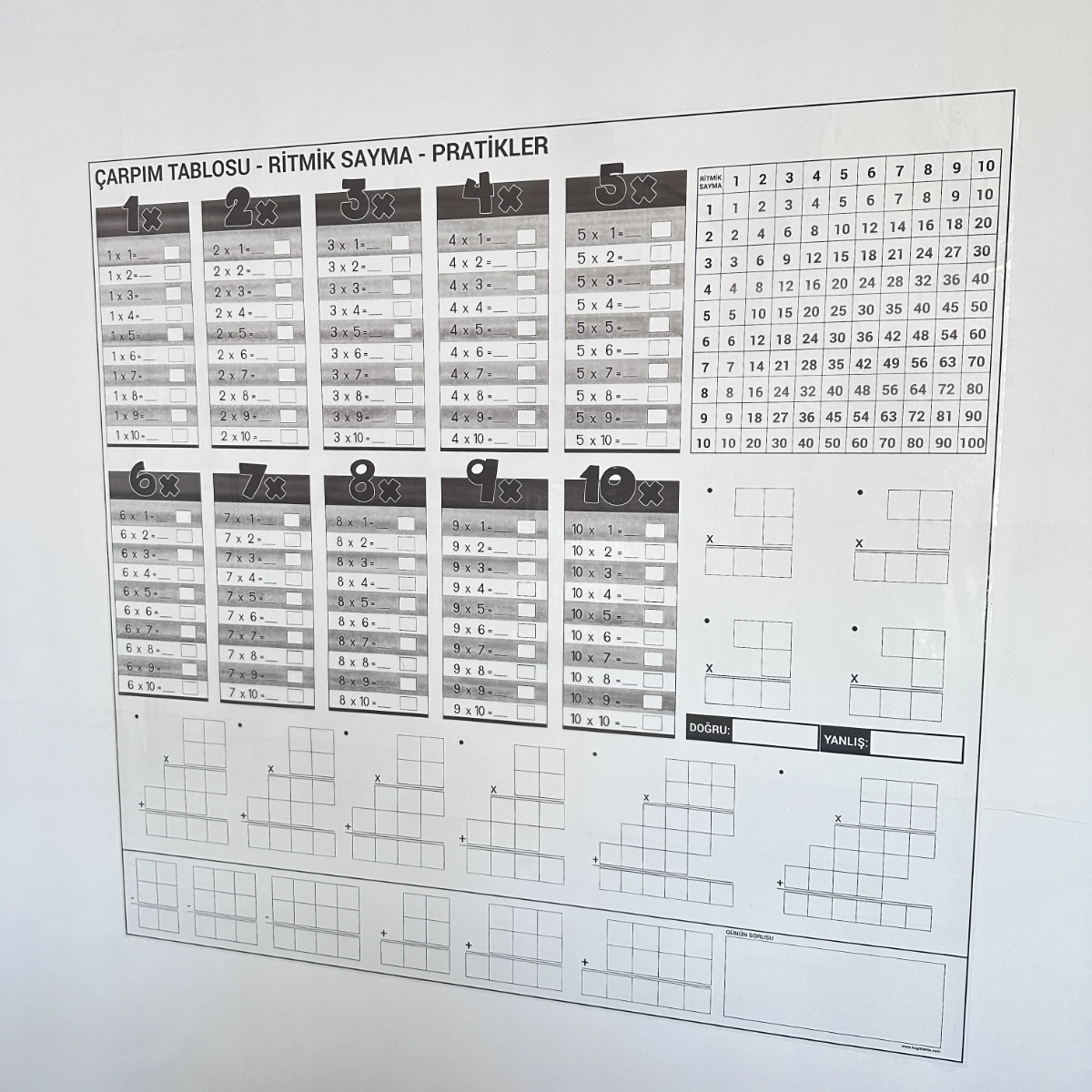 Statik Kağıt Çarpım Tablosu (Model-10) 