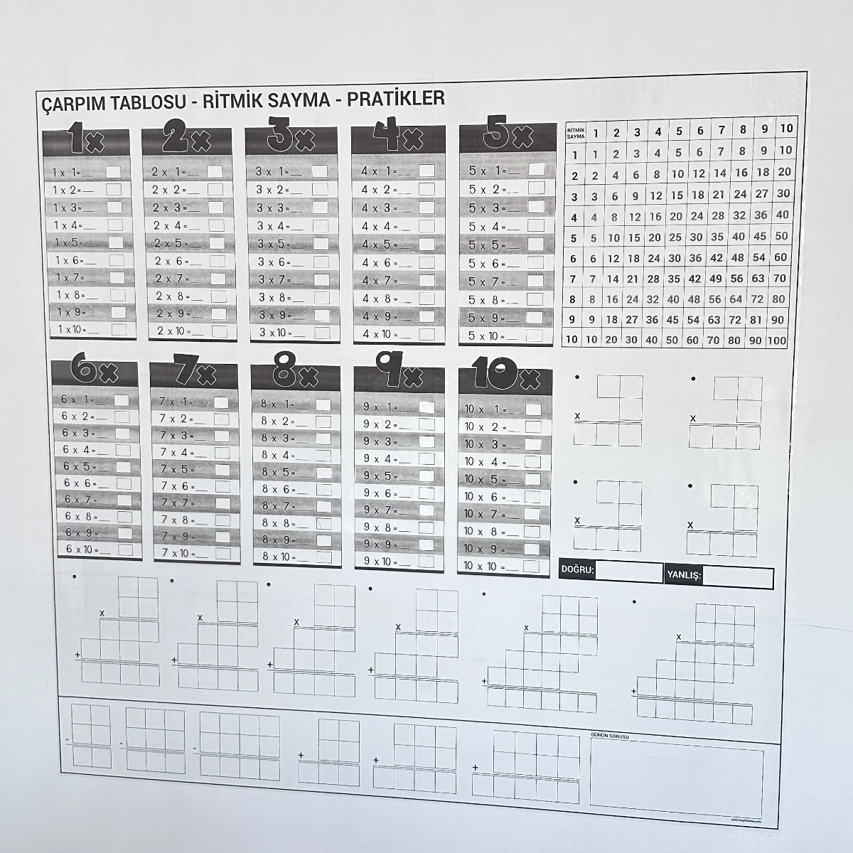 Statik Kağıt Çarpım Tablosu (Model-10)