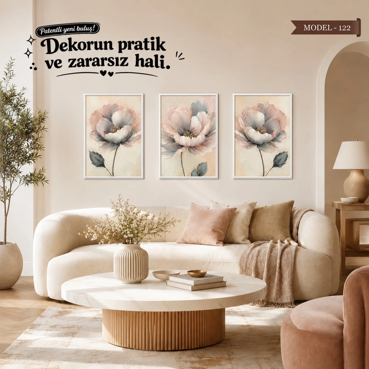 Statik Tutunma Özellikli Tablo - Poster Çiçek (Model- 122)