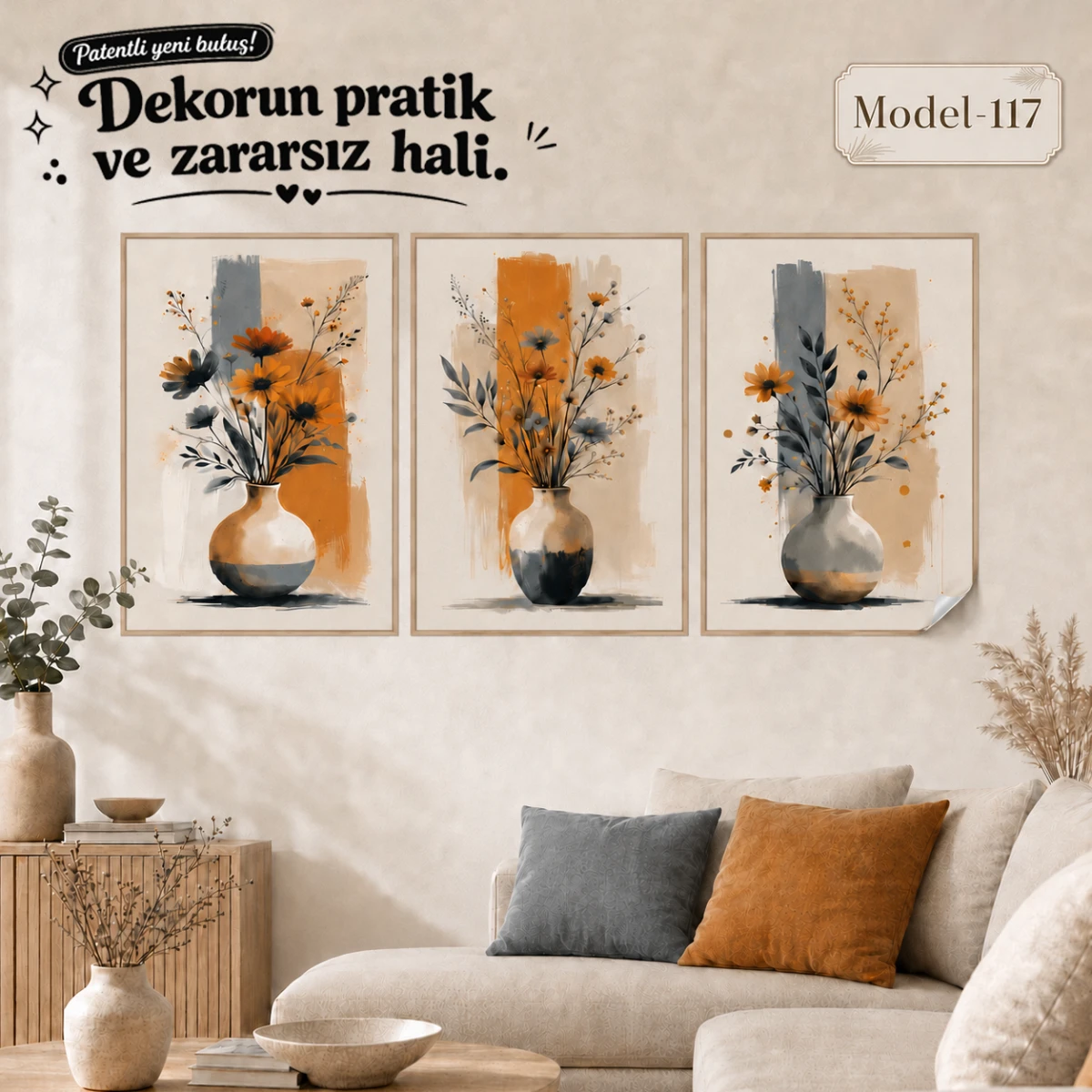 Statik Tutunma Özellikli Tablo - Poster Çiçek (Model- 117)