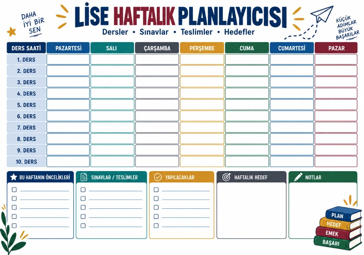 Statik Kağıt Lise Haftalık Ders Programı (Model -3)