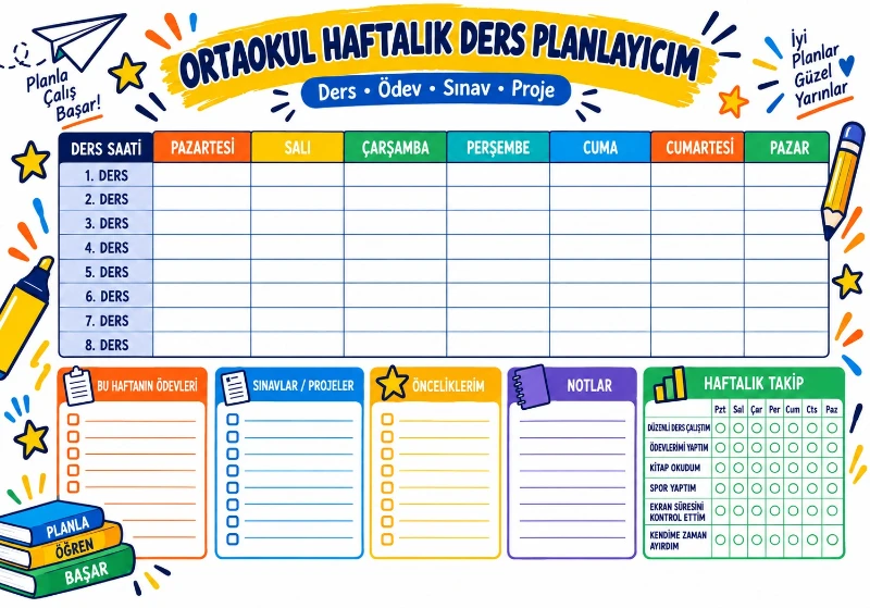 Statik Kağıt Ortaokul Haftalık Ders Programı (Model -4)