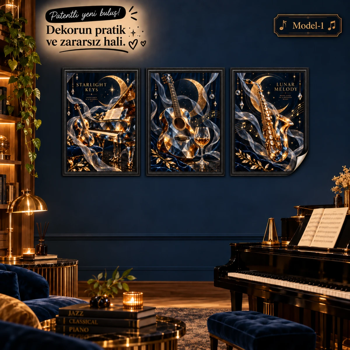 Statik Tutunma Özellikli Tablo - Poster Müzik (Model- 1)