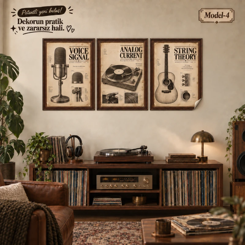 Statik Tutunma Özellikli Tablo - Poster Müzik (Model- 4)