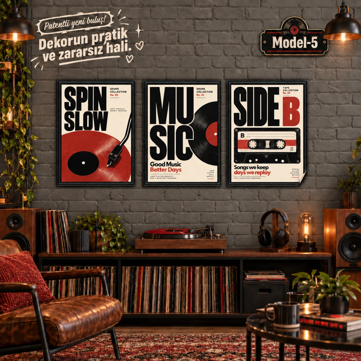 Statik Tutunma Özellikli Tablo - Poster Müzik (Model- 5)