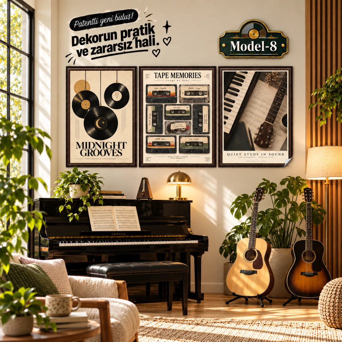 Statik Tutunma Özellikli Tablo - Poster Müzik (Model- 8)