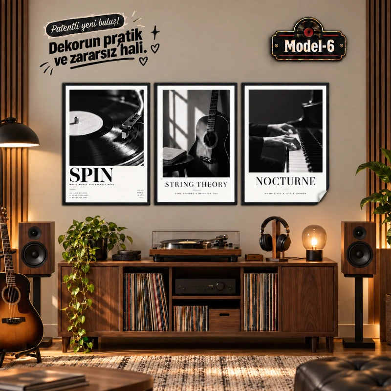 Statik Tutunma Özellikli Tablo - Poster Müzik (Model- 6)