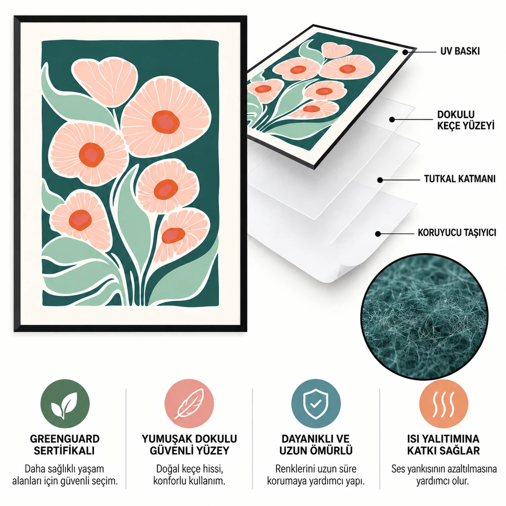 Yapışkanlı Keçe Tablo - Poster Çiçek (Model- 61) 