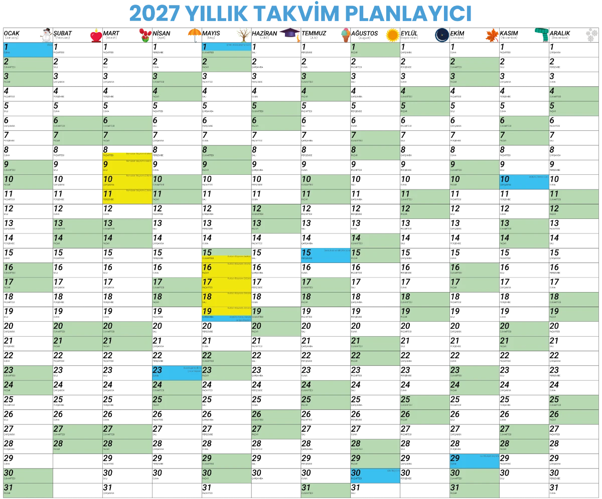 Statik Kağıt 2027 Yıllık Takvim Planlayıcı  