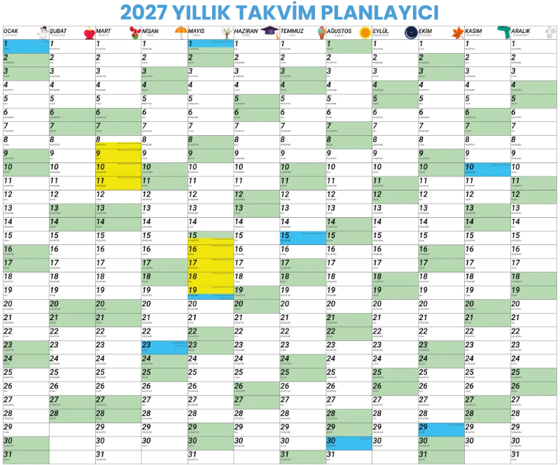 Statik Kağıt 2027 Yıllık Takvim Planlayıcı 